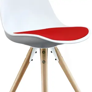 Soho White & Red Plastic Dining Chair with Pyramid Light Wood Legs