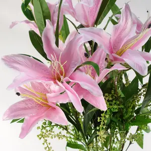 Pack of 6 x 100cm Large Pink Lily Stem - 3 Flowers