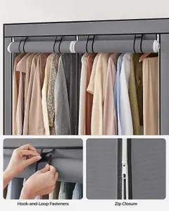 Wardrobe Storage Organiser, Portable Wardrobe with Hanging Rods, Clothes Rack, Foldable, Cloakroom, Bedroom, Study, Stable, Grey