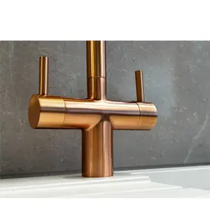 Liquida W03CP Swivel Spout Swan Neck Twin Lever Copper Kitchen Mixer Tap