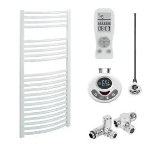 Bray Dual Fuel Thermostatic Electric Heated Towel Rail With Timer, Curved, White - W500 x H1200 mm