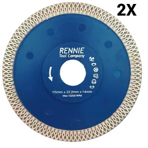 2 Pack x 115mm Diamond Cutting Disc Saw Blade 1.4mm Super Thin Turbo Disks For Angle Grinders For  Porcelain Tiles Ceramics