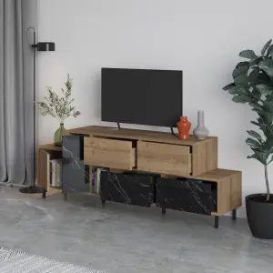 Decortie Hermes Modern TV Unit Multimedia Centre Large Storage 52" TVs Cabinet Fits Dark Oak Black Marble Effect 171.2cm