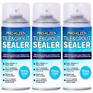 Pro-Kleen Tile & Grout Sealer 400ml x3 - Waterproof Protection Against Mould, Mildew & Limescale - Seals & Protects