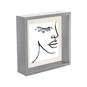 Nicola Spring 3D Deep Box Photo Frame with 6" x 6" Mount - 8" x 8" - Grey