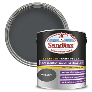 Sandtex 10 Year Multi Surface Quick Drying Satin Anthracite 2.5L