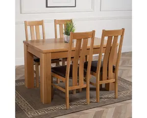 Dakota 127 x 82 cm Chunky Oak Small Dining Table and 4 Chairs Dining Set with Princeton Chairs