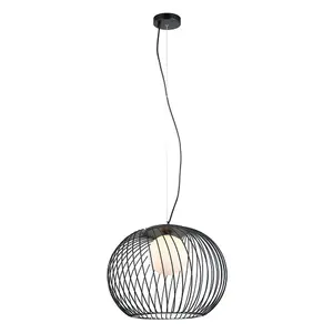 Luminosa Modern Hanging Pendant Black 1 Light  with White Shade, E27