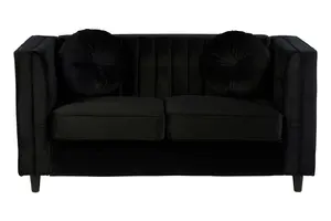 Interiors by Premier Farah Two Seat Black Velvet Sofa