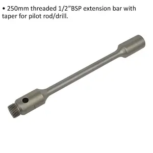 250mm Threaded Extension Rod - 1/2" BSP - Hole Saw Extension Bar - Taper