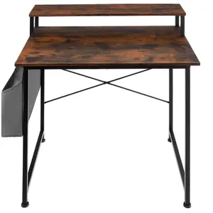 Desk with shelf and fabric bag - Industrial wood dark, rustic