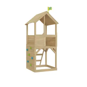 Treehouse Wooden Play Tower, with Climbing Wall - FSC certified