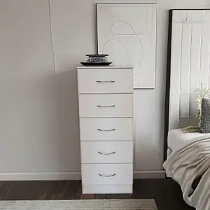 Tall chest of 5 drawers White Bedroom furniture