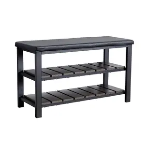 Home Source Spalding Black Metal PU Upholstered Shoe Bench