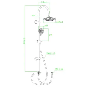 Square Over Head 3 Way Rigid Riser Shower Kit with Cube Bath Shower Mixer