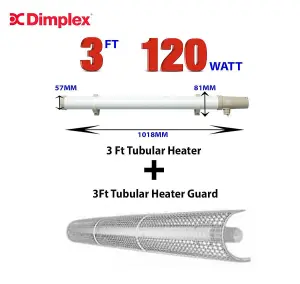 DIMPLEX 3FT TUBULAR HEATER AND WIRE GUARD 120W THERMOSTATIC  IDEAL GREENHOUSE, LOFTS, CUPBOARDS - C/W 13A PLUG AND FIXING BRACKETS