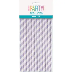 Unique Party Striped Disposable Straws (Pack of 40) Lavender (One Size)