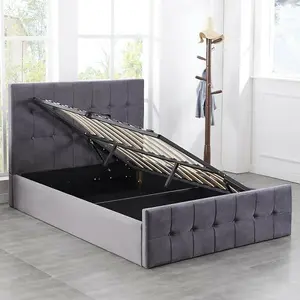 Ottoman Bed 3ft bed Grey Velvet single Bed  Storage Gas Side Lift Bed For Adults Kids  Milano 3FT SINGLE 206x101cm