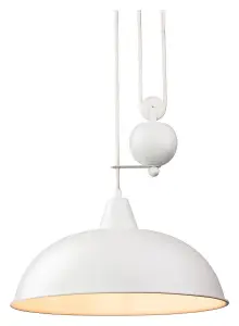 Luminosa Century 1 Light Rise & Fall Dome Ceiling Pendant White, E27