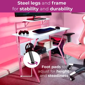 Neo Pink Ergonomic 2 Tier Gaming Desk