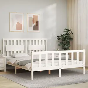 Berkfield Bed Frame with Headboard White 160x200 cm Solid Wood