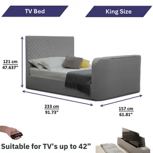 Grey Velvet Criss Cross Ottoman TV Bed With Storage and Pocket Sprung Mattress