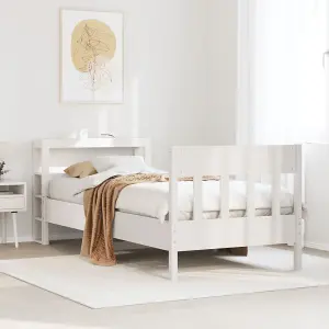 Berkfield Bed Frame without Mattress White 75x190 cm Small Single Solid Wood Pine