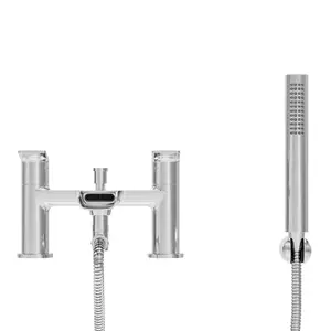 GoodHome Ajeeta Gloss Chrome effect Deck-mounted Bath mixer tap with shower kit