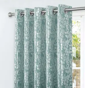 Home Curtains Mia Super Thermal Interlined 65w x 90d" (165x229cm) Green Eyelet Curtains (PAIR)