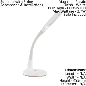 Table Desk Lamp Colour White Touch On/Off Dimming Bulb LED 3.7W Included