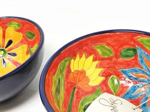 Signature Flowers Hand Painted Ceramic Kitchen Dining Set of 2 Appetiser Bowls (Diam) 15cm