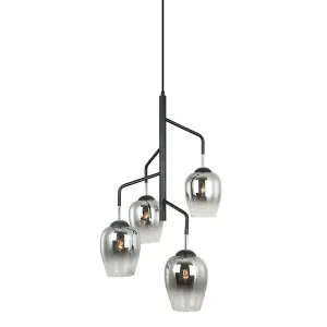 Luminosa Modern Hanging Pendant Chrome, Black 4 Light  with Chrome Shade, E27 Dimmable