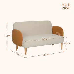 HOMCOM Modern 2 Seater Sofa w/ Rubber Wood Legs 130 x 74 x 76cm Cream Orange