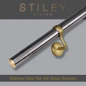 Stainless Steel Stair Handrail Kit & Brass Brackets - 1.2m X 40mm