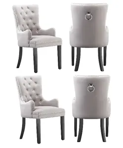 Set of 4 Windsor Knocker Back Dining Chairs Velvet Dining Room Chair w/ Armrest, Light Grey