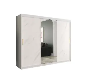 Chic White Geneva T1 Sliding Door Wardrobe W2500mm H2000mm D620mm - Modern Design, Gold Handles, Mirrored Door