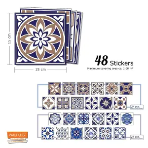 Walplus Royal Blue Vintage Combo Mix Tile Stickers