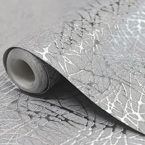 Arthouse Grey Silver Shiny Foil Textured Modern Metallic Vinyl Wallpaper