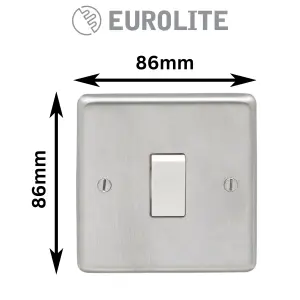 Light Switch 1 Gang 10A 2 Way - Round Edge Satin Stainless Steel Plate with White Rocker (10 Pack) Crabtree Insert