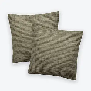 Hotel Waffle Cushion Covers Two Pack - Khaki, 65 x 65cm