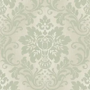 Grandeco Fabric Effect Distressed Damask Wallpaper, Sage Green