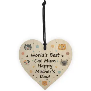 Red Ocean Novelty Mothers Day Cat Mum Funny Wooden Heart Gift For Cat Lover Gift For Mum