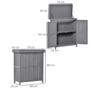 Outsunny Wooden Garden Shed Double Door Tool Storage House, 74x43x88cm, Grey