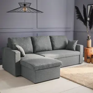 sweeek. 3-seater reversible corner sofa bed with storage Ida Light Grey 219x84x68 cm