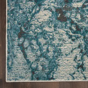 Ivory Teal Abstract Luxurious Modern Easy to clean Rug for Dining Room Bed Room and Living Room-66 X 229cm (Runner)