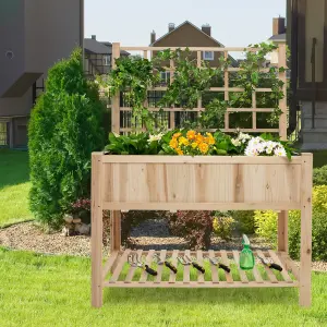 Costway Wooden Raised Garden Bed Elevated Planter with Trellis Wheels & Storage Shelves