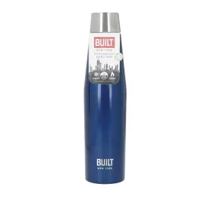 BUILT Stainless Steel Water Bottle Insulated  Blue Silver Travel Flask 540ml