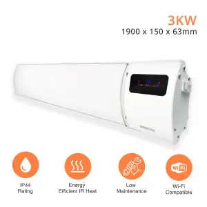 Mirrorstone 3000W Helios Wi-Fi Remote Controllable Infrared Bar Heater In White Finish, Wall/Ceiling Mount, Indoor Electric Heater