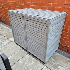 1.35m x 1.14m Large Grey Wooden Outdoor Garden Double Wheelie Bin Store Storage for 2 Bins