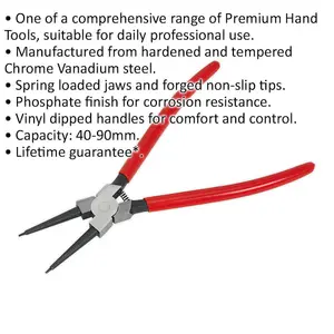 230mm Spring Loaded Straight Nose Internal Circlip Pliers with Non-Slip Tips